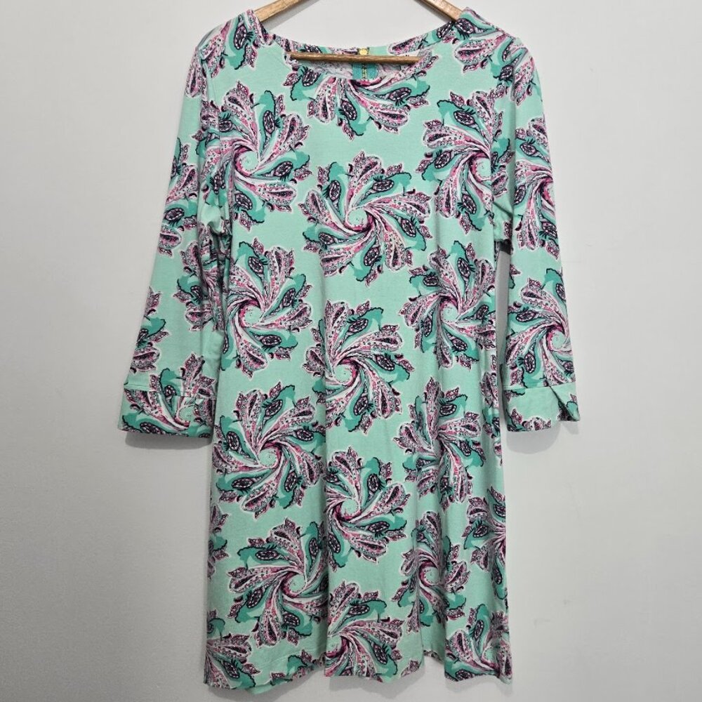Crown & Ivy Paisley Shirt Dress Sz L Zip 3/4 Sleeves Round Neck Travel Vacation